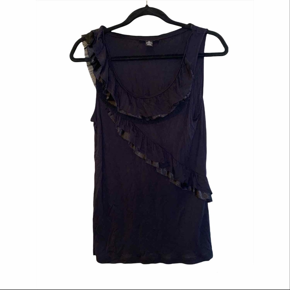 Style & Co - Black Ruffle Neckline Detail Tank Top (Size: Medium)